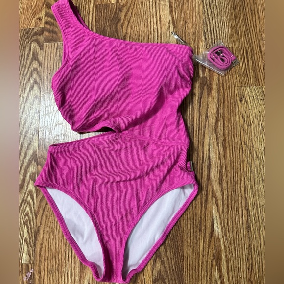 NWOT Michael Kors One-Shoulder Side-Cutout Swimsuit Size 8 - Picture 2 of 5